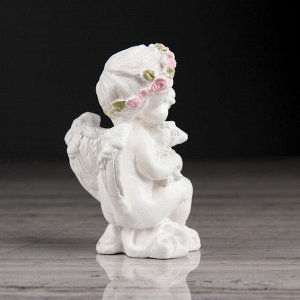 Статуэтка "Ангел с барашком", цвет белый, декор, 8 см