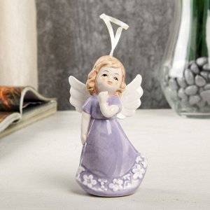 Сувенир керамика подвеска "Ангел-девочка в сиреневом платье" 10,4х4,5х6 см