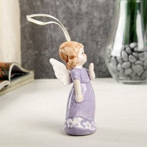 Сувенир керамика подвеска "Ангел-девочка в сиреневом платье" 10,4х4,5х6 см