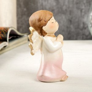 Сувенир керамика "Ангел-малыш в перламутро-розовом платье - молитва" 9,7х6х6,7 см