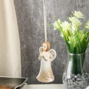 Сувенир керамика подвеска "Ангел девочка в кремовом платье" 9,3х3,7х4,9 см