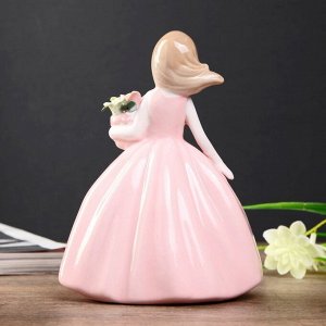 Сувенир керамика "Малышка на ветру, в розовом платье с корзиной лилий" 14х10х7 см