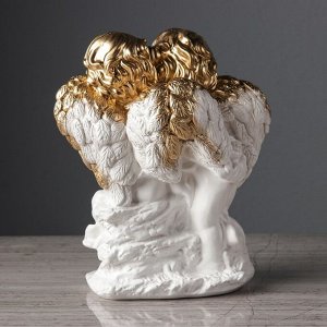 Статуэтка "Ангелы пара на камне" 21 см, бело-золотой