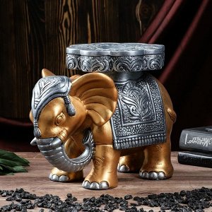 Статуэтка-подставка напольная "Слон", золото, серебро, 24 см