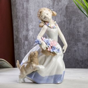 Сувенир "Девочка с корзиной цветов и щенком" 20х13х10 см