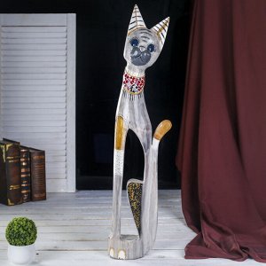 Сувенир дерево "Серая кошка в ошейнике из мозаики" 80х13х7 см