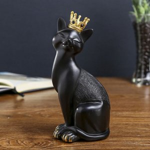 Сувенир полистоун "Чёрная кошка в золотой короне" 19,5х8,5х7,5 см