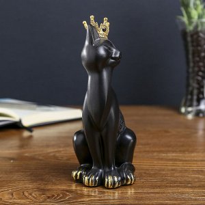 Сувенир полистоун "Чёрная кошка в золотой короне" 19,5х8,5х7,5 см