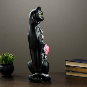 Фигура "Кошка Маркиза" с крупной розой черн/серебро 17х14х50 см