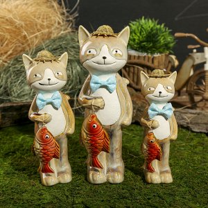 Сувенир керамика "Семейство котов-рыболовов" набор 3 шт 22х8х8 см