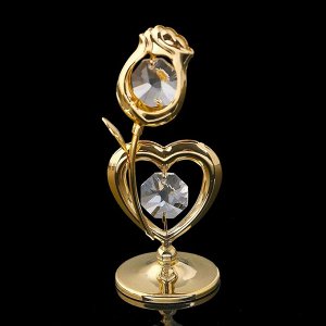 Сувенир «Сердце с цветком», 3х3х8 см, с кристаллами Сваровски
