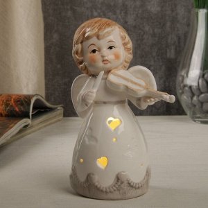 Сувенир керамика свет "Ангел-малыш в платье с серыми оборками, со скрипкой" 13х6,7х7,7 см