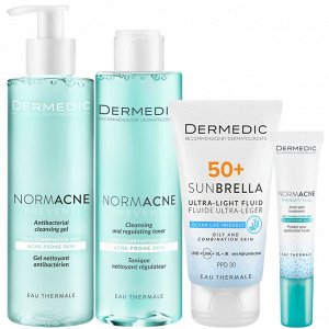Дермедик Программа Normacne комплексный уход: гель 200 мл + тоник 200 мл + флюид  SPF50+ 40 мл + точечный гель 15 мл (Dermedic, Normacne)