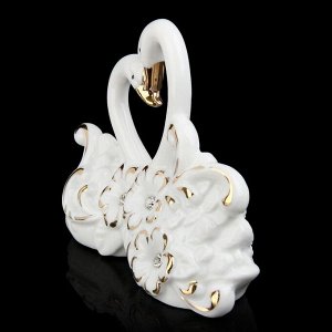 Сувенир керамика "Лебеди в цветах" белый, со стразами, 10х13,4х4,2 см