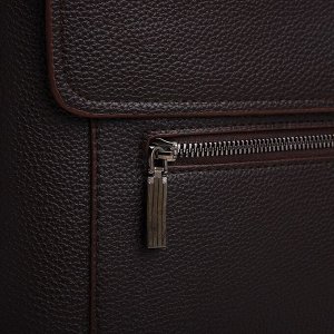 Сумка деловая мужская на молнии TEXTURA, 3 наружных кармана, коричневая