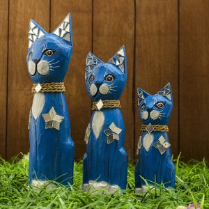 Набор сувенирный "Кошки с ошейником" (15.20.25) голубые 15х6х25 см