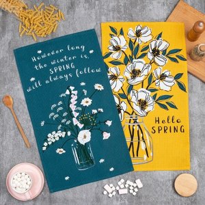 Набор полотенец кухонных «Доляна» Hello spring, 35x60 см -2 шт., хлопок 100%, вафля 160 г/м²