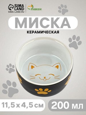 Миска керамическая «Веселый котик», 200 мл, 10.5x9.5x5 см