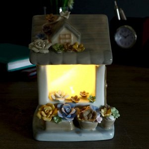 Сувенир керамика световой "Цветочный домик" 14,5х10,5х12 см