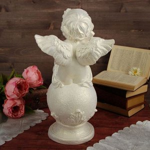 Статуэтка "Ангел на шаре со скрипкой" 49 см, перламутровая