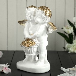 Статуэтка "Пара ангелов с корзиной цветов", золотистая, 25 см
