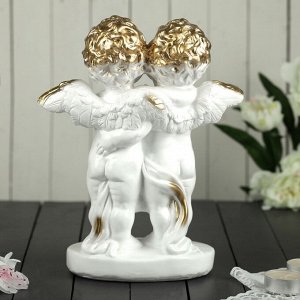 Статуэтка "Пара ангелов с корзиной цветов", золотистая, 25 см