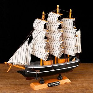 Корабль сувенирный малый «Ковда», борта чёрные с белыми полосами, паруса белые, 5,5?24?22 см