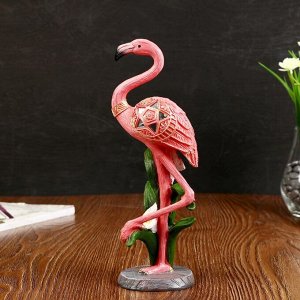 Сувенир полистоун "Розовый фламинго на одной ноге с каллой" 26х9,5х7 см