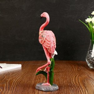 Сувенир полистоун "Розовый фламинго на одной ноге с каллой" 26х9,5х7 см