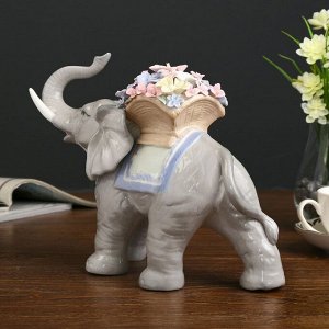 Сувенир керамика "Слон с корзиной цветов на спине" 22х30х12 см