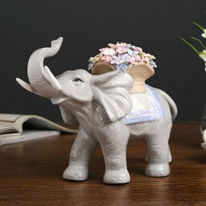 Сувенир керамика "Слон с корзиной цветов на спине" 22х30х12 см