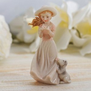 Сувенир полистоун лак "Девочка в шляпке с цветком и щеночком" 14,5х6х7 см