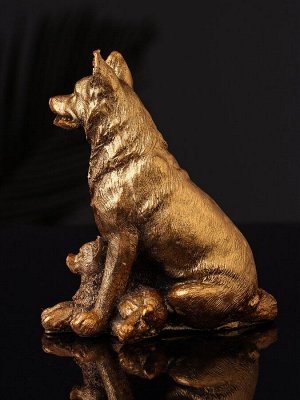Фигурка гипс «Овчарка с щенками», 10x7 см, бронза