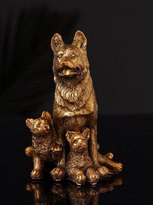 Фигурка гипс «Овчарка с щенками», 10x7 см, бронза