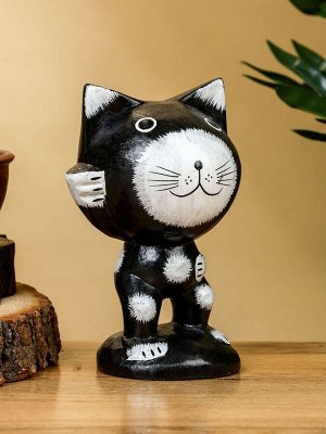 Сувенир «Кот рыбак», 10x10x16 см, дерево, чёрно-белый