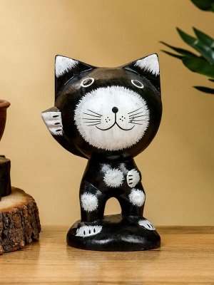 Сувенир «Кот рыбак», 10x10x16 см, дерево, чёрно-белый