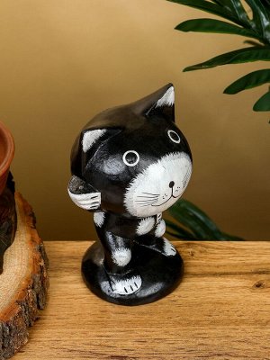 Сувенир «Кот рыбак», 10x10x16 см, дерево, чёрно-белый