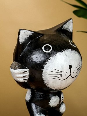Сувенир «Кот рыбак», 10x10x16 см, дерево, чёрно-белый