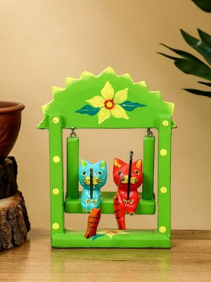 Сувенир «Котята на качелях», 10x3.5x15 см, дерево, зелёный