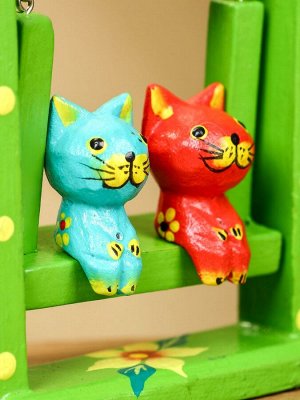 Сувенир «Котята на качелях», 10x3.5x15 см, дерево, зелёный