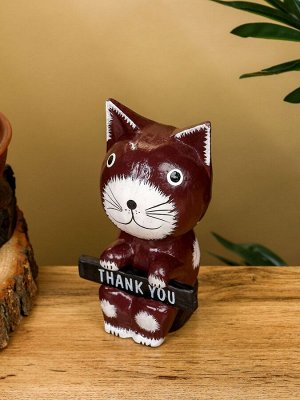 Сувенир «Кот с табличкой WELCOME», 10x7x16 см, дерево, бело-коричневый