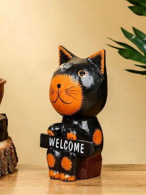 Сувенир «Кот с табличкой WELCOME», 10x7x16 см, дерево, чёрно-рыжий