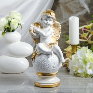 Статуэтка "Ангел с арфой на шаре" белая. 34 см