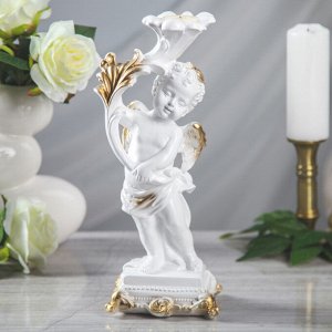 Статуэтка "Ангел с подсвечником" бело-золотой, 32 см