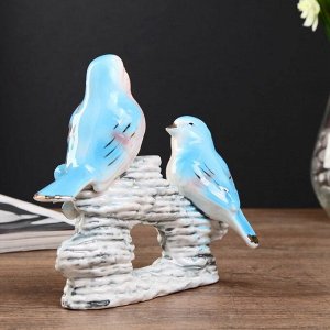 Сувенир керамика "Две птички на камне с цветами" 14х17х6 см