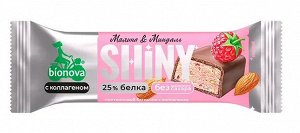 Батончик протеиновый Shiny Малина и Миндаль с коллагеном, глазурь 40г (Упаковка 20 шт)