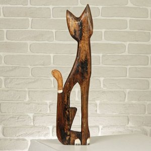 Сувенир дерево "Серая кошка в ошейнике с ящерками" 60х12х6 см