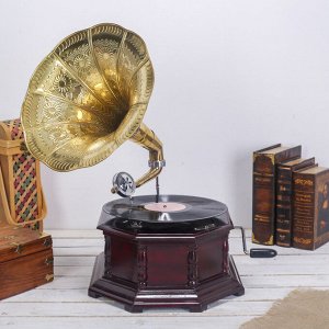 Граммофон труба латунь "Цветок" (пластинка в комплекте) 55х37х37 см