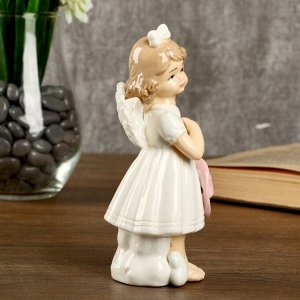 Сувенир керамика "Девочка-ангел в белом платье с розовой шляпкой" 14,3х6,3х6,5 см