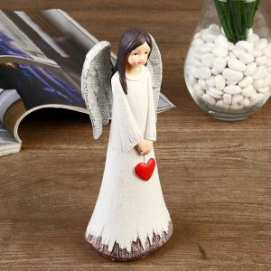 Сувенир полистоун "Ангел-девушка в белом платье с сердцем/букетом" МИКС 20х8х6,2 см